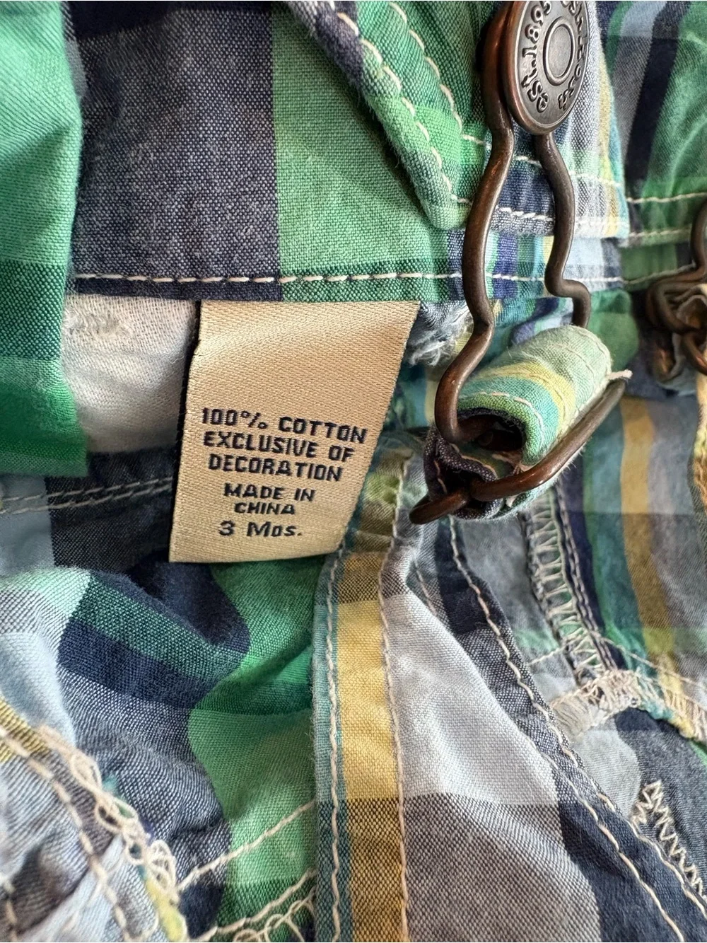 OshKosh Boys Preppy Plaid Overall Shorts Vestbak Cotton Blue Green 3 Months